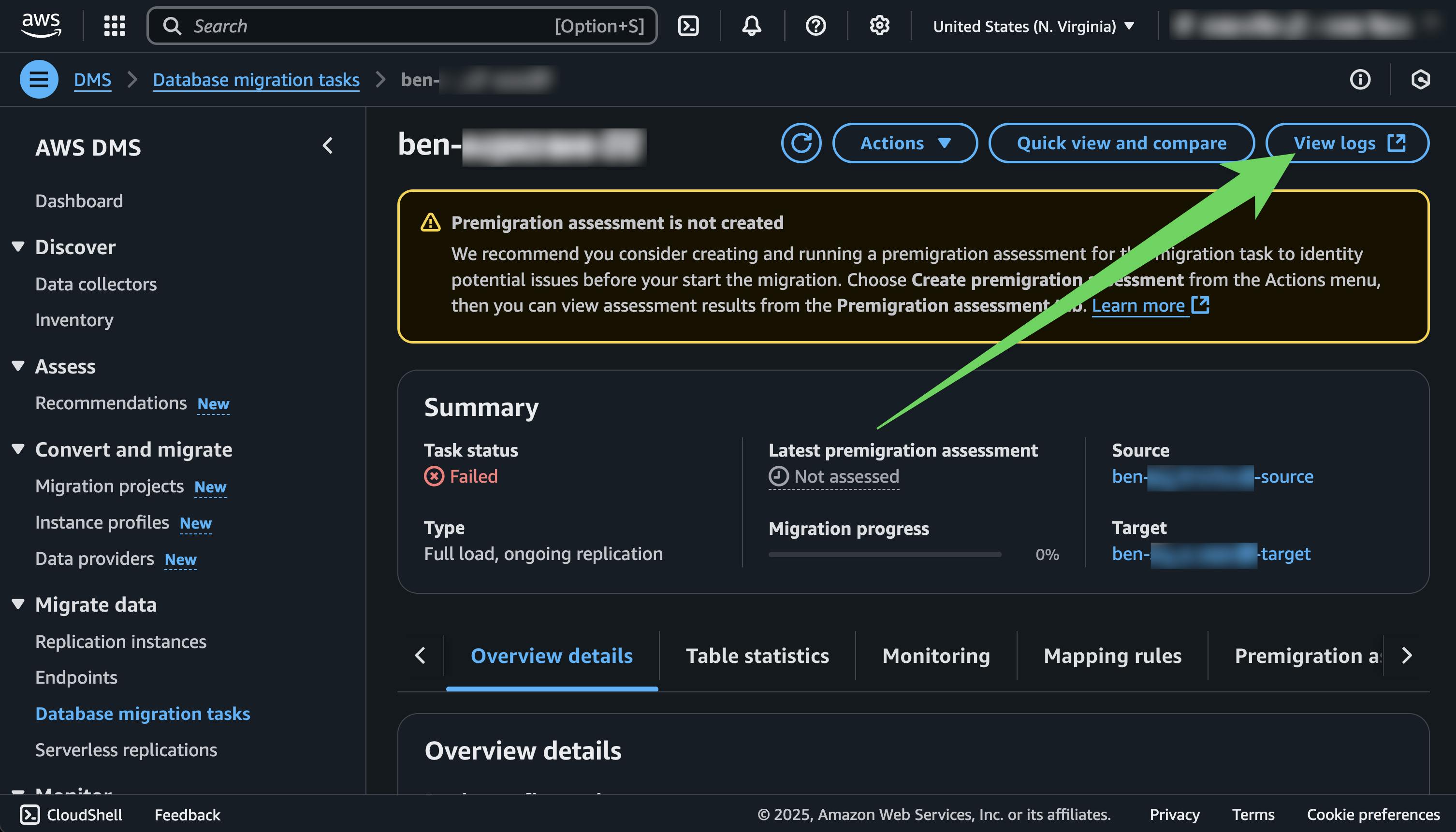 AWS DMS migration task choice