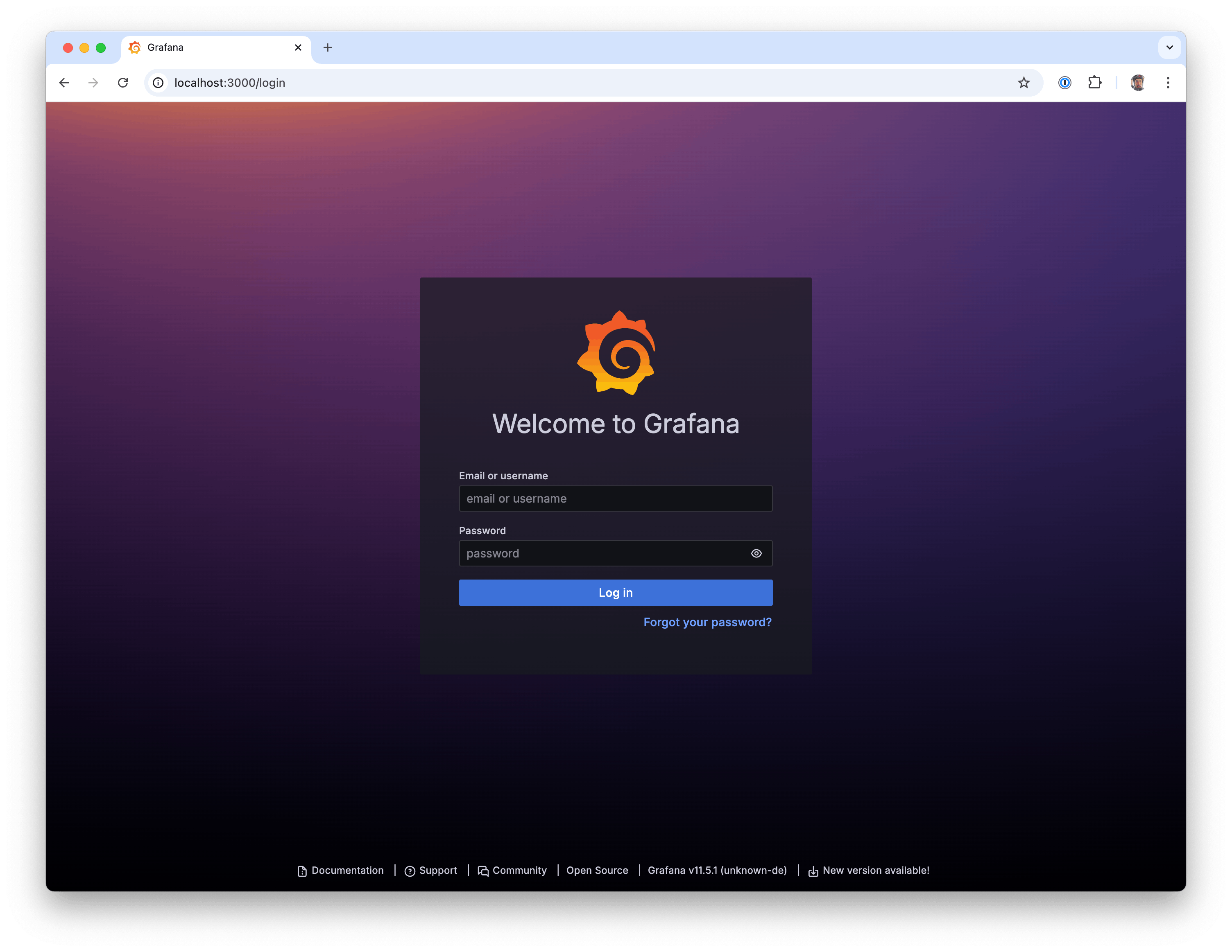 Grafana Welcome Page